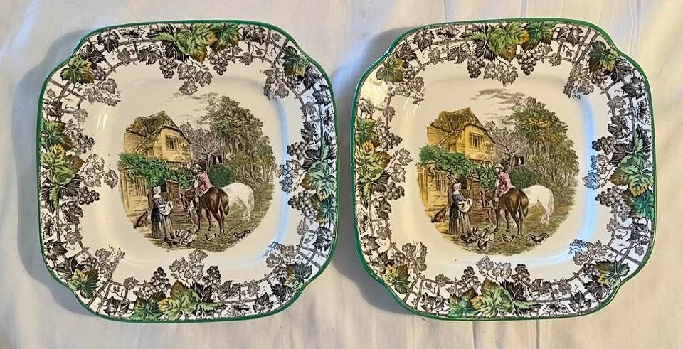 2 Spode Byron Multicolor  Square Luncheon Plate 676111