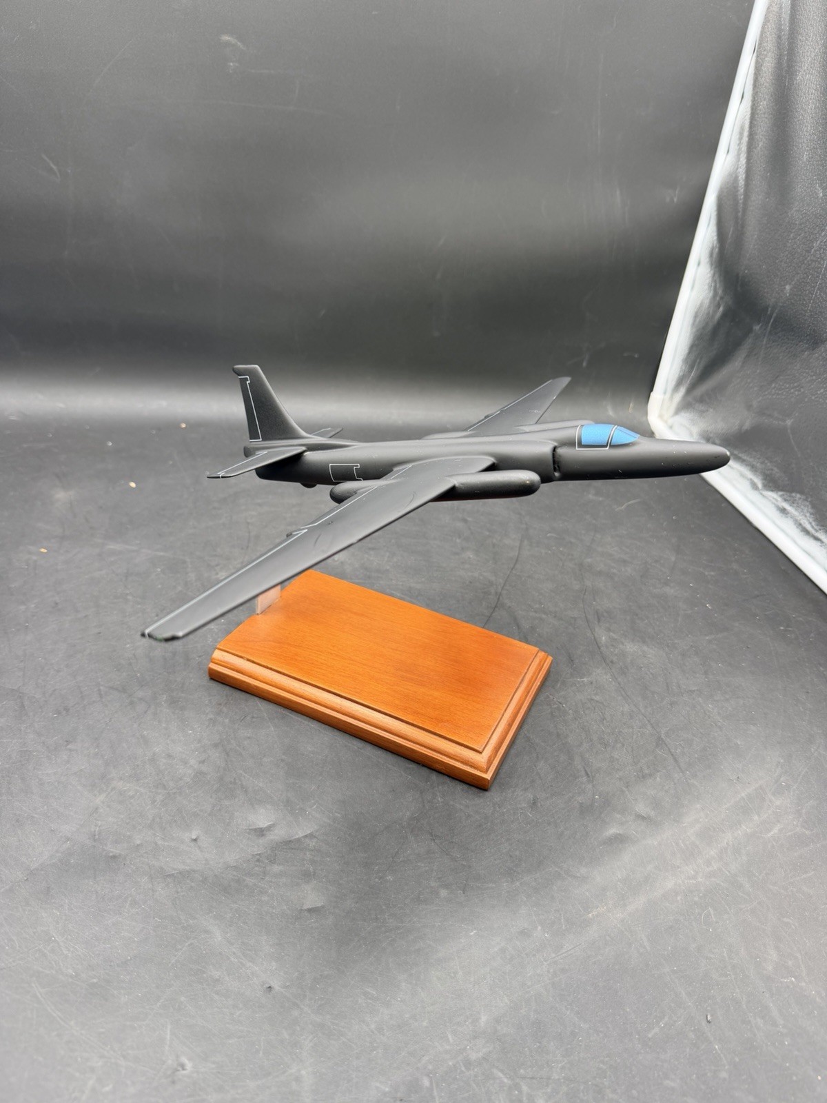 Lockheed U-2 Spy Plane Wooden Model Black Recon Aircraft Display Model W/ Stand