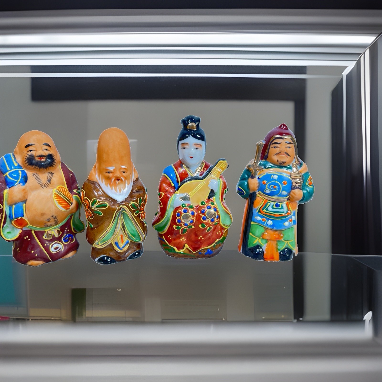 Lot of 4 VTG Kutani Porcelain Seven Lucky Gods Figurines Japan Moriage Set