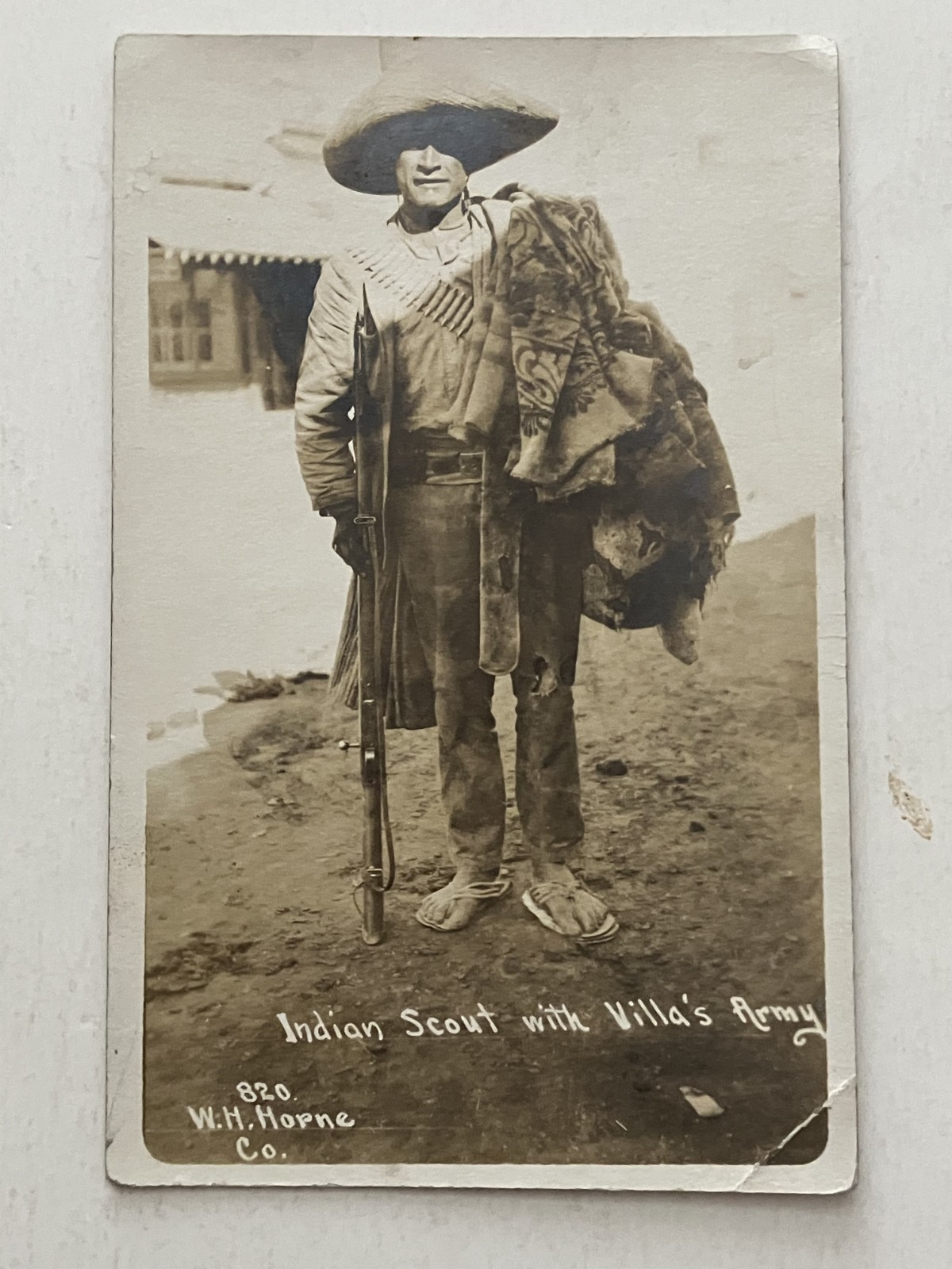 1913 W.H. HORNE RPPC #820 Mexican Revolution Indian Scout with Villa's Army