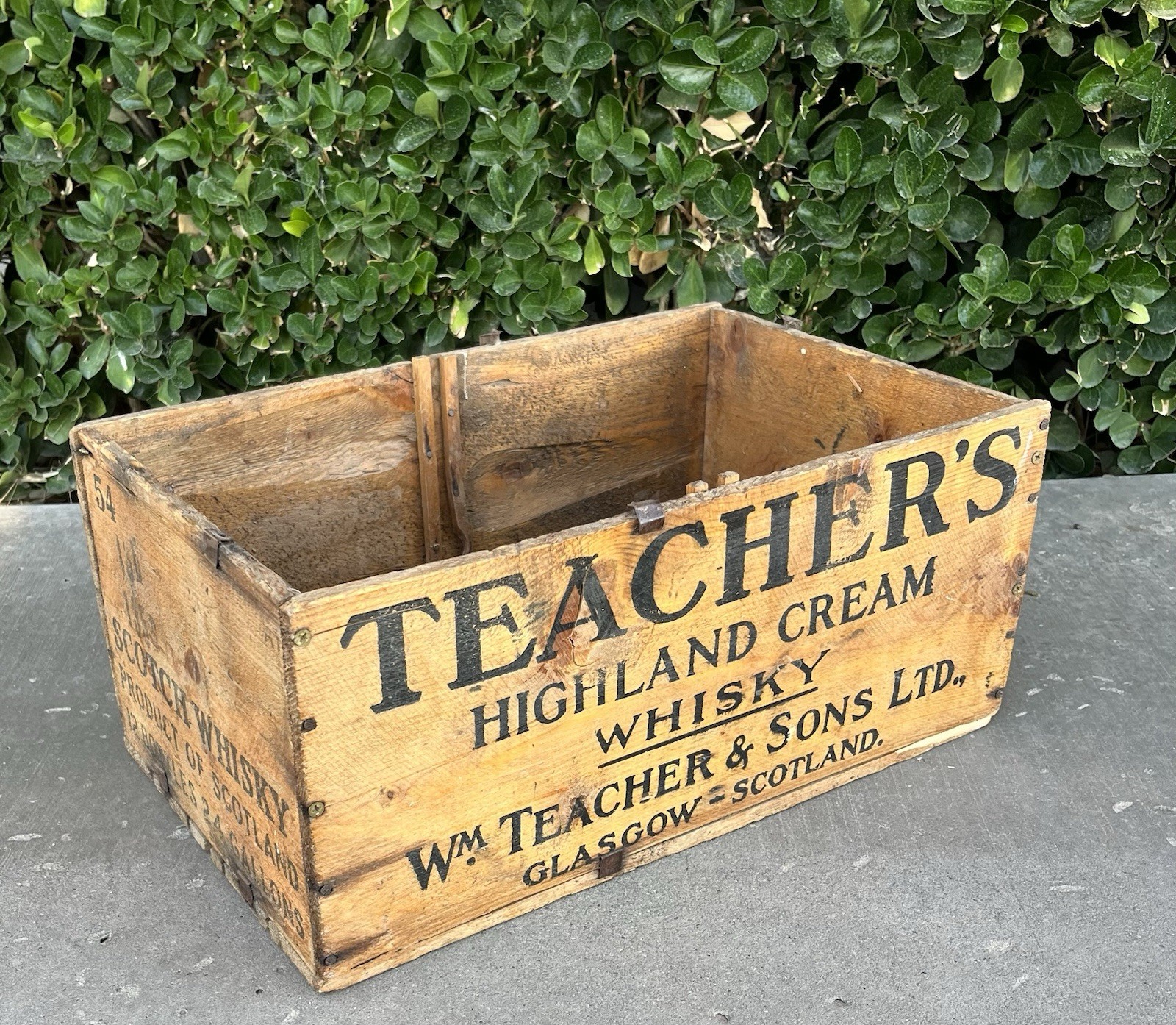 Antique TEACHER’S BRAND BAR DECOR Wood Whiskey Crate GLASGOW SCOTLAND To HOUSTON
