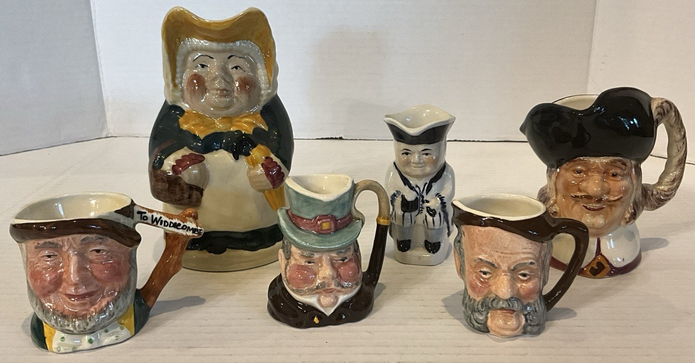 Vintage English Toby Jug Collection Tony Wood Sandland Falstaff Hansom Cabby 6pc