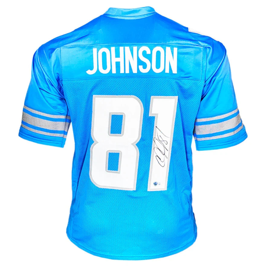 Calvin Johnson Autographed Detroit (Blue #81) Custom Jersey - Beckett