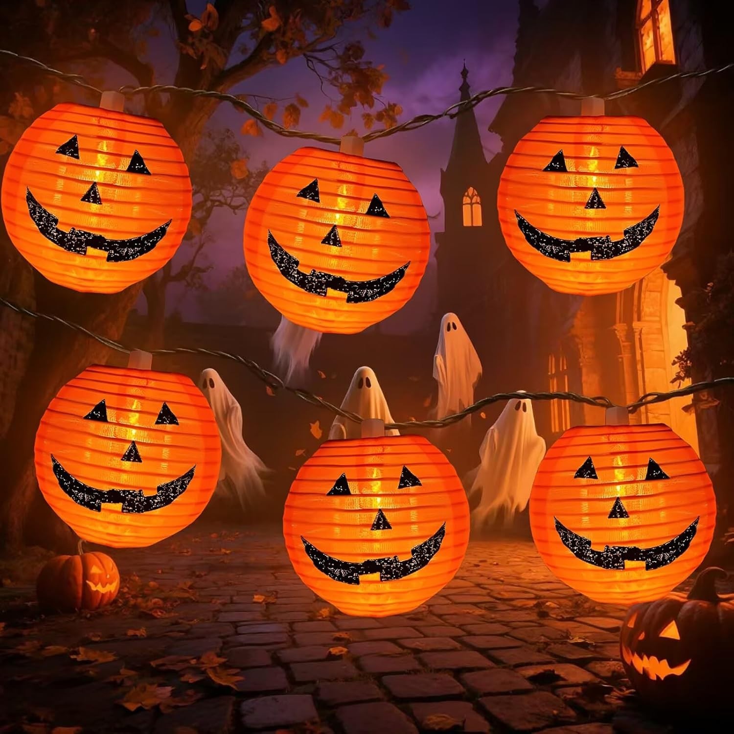 Halloween Pumpkin String Lights, 10 Jack-O-Lanterns Plug In
