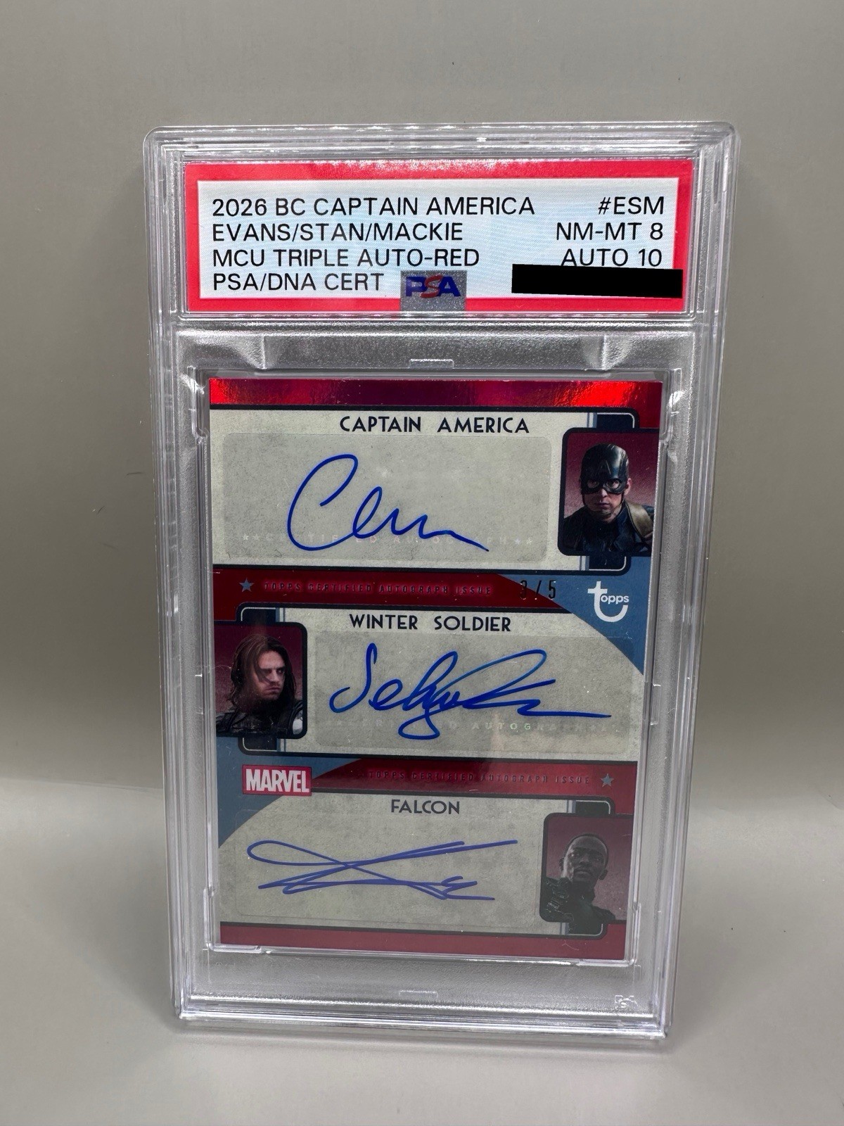 2026 Topps Brooklyn Evans Stan Mackie Triple Auto Red /5 PSA 9 Auto 10