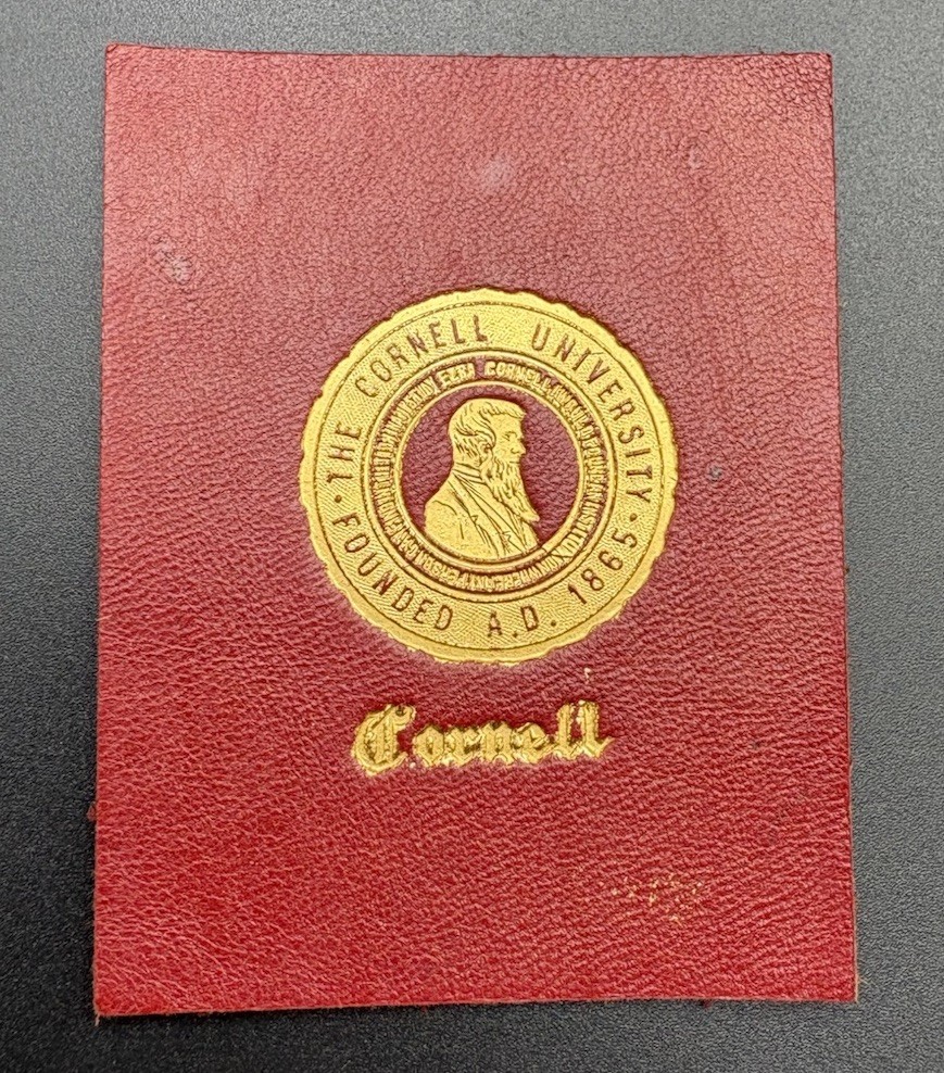 c1910 L20 Cornell University College Seal Tobacco Leather Antique Red Gold