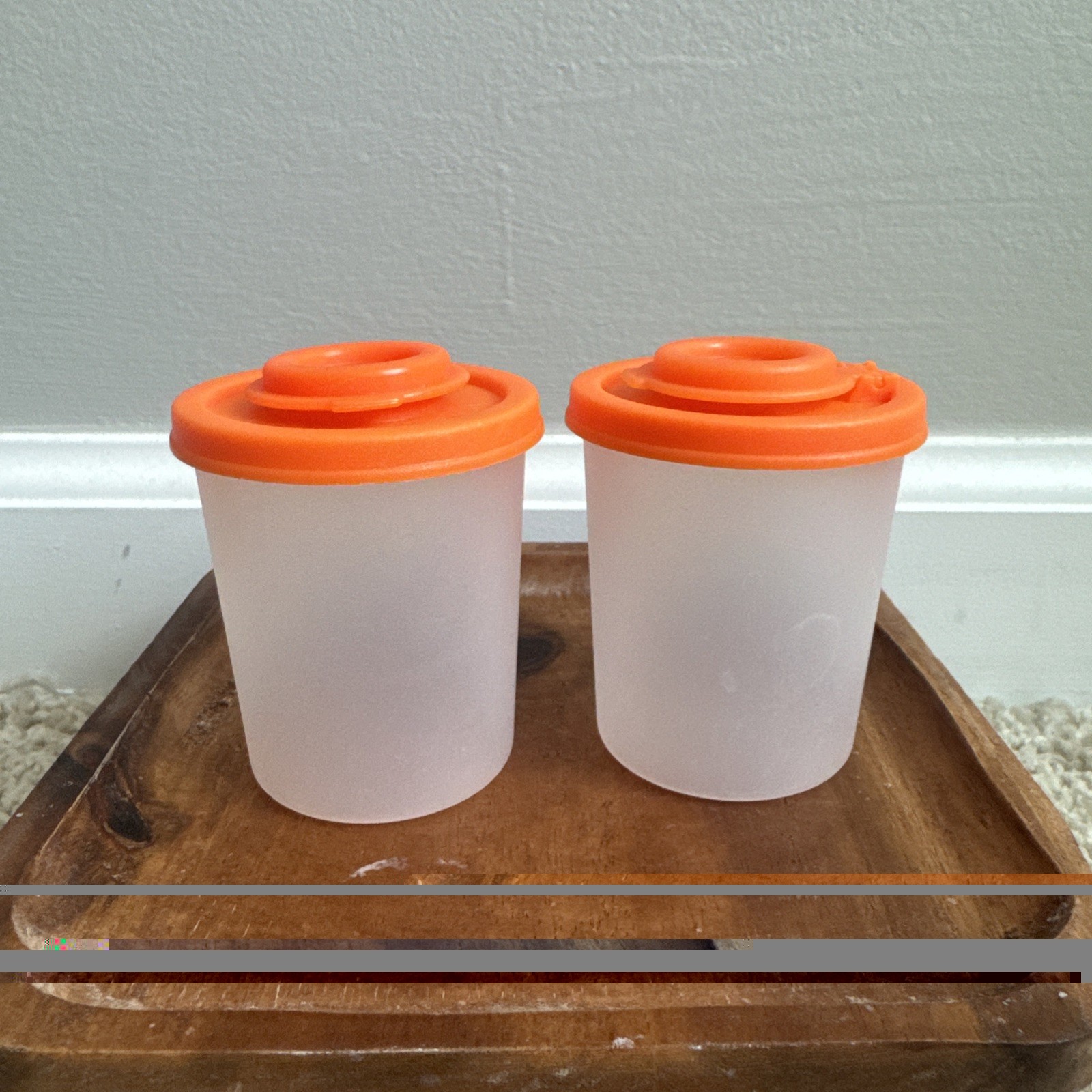 Tupperware Mini Measuring Midgets 2 oz  Clear Set of 2 w/ Orange Seals New -MINT