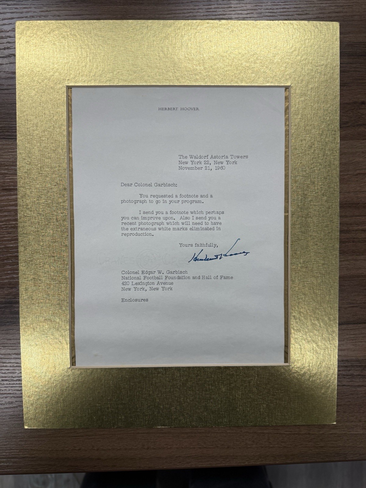 Herbert Hoover Signed Letter (1950) – Professionally Matted & Ready for Framing
