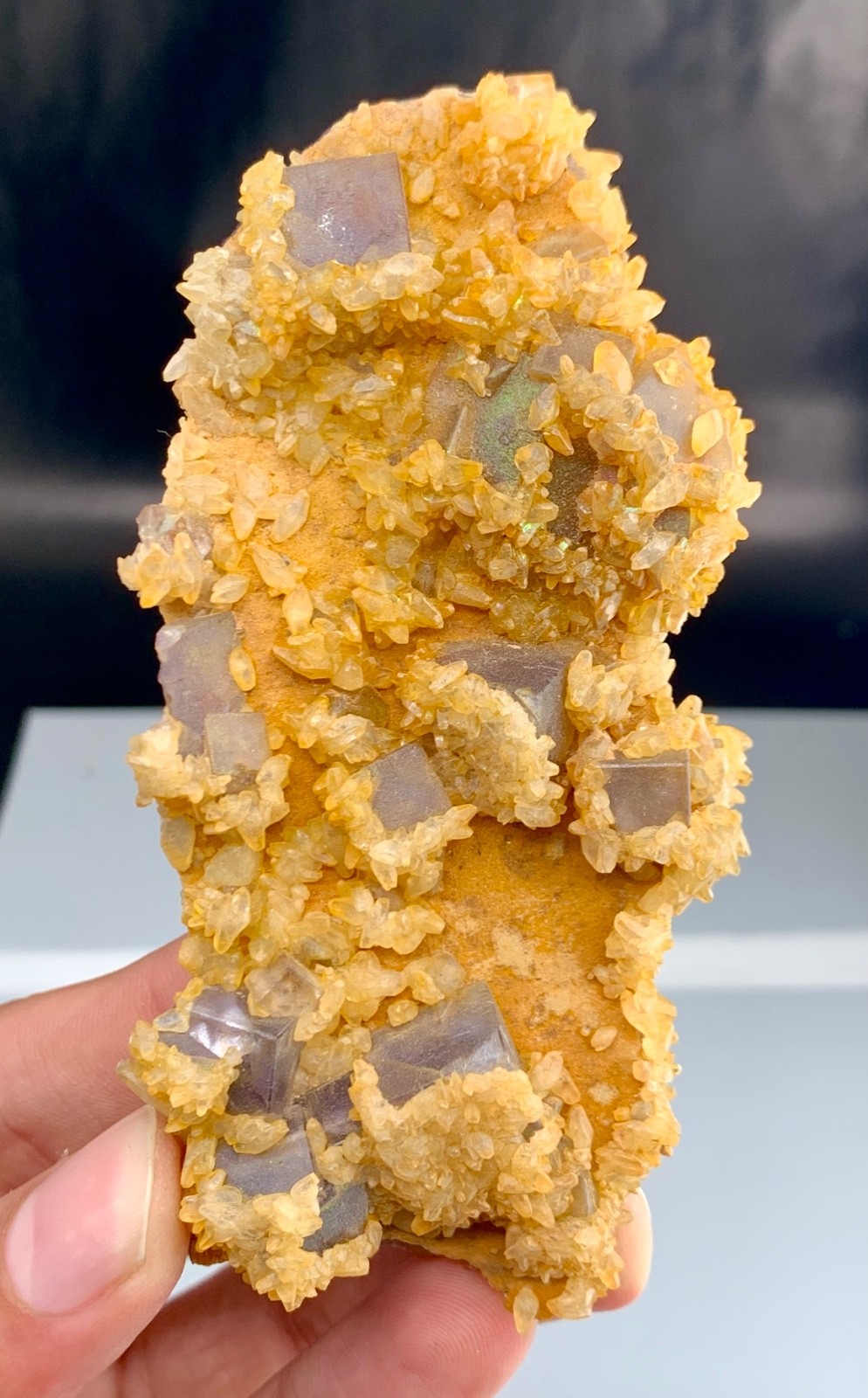 126 Gram Tall Small Cubic Fluorite On Calcite Matrix From Baluchistan Pakistan.