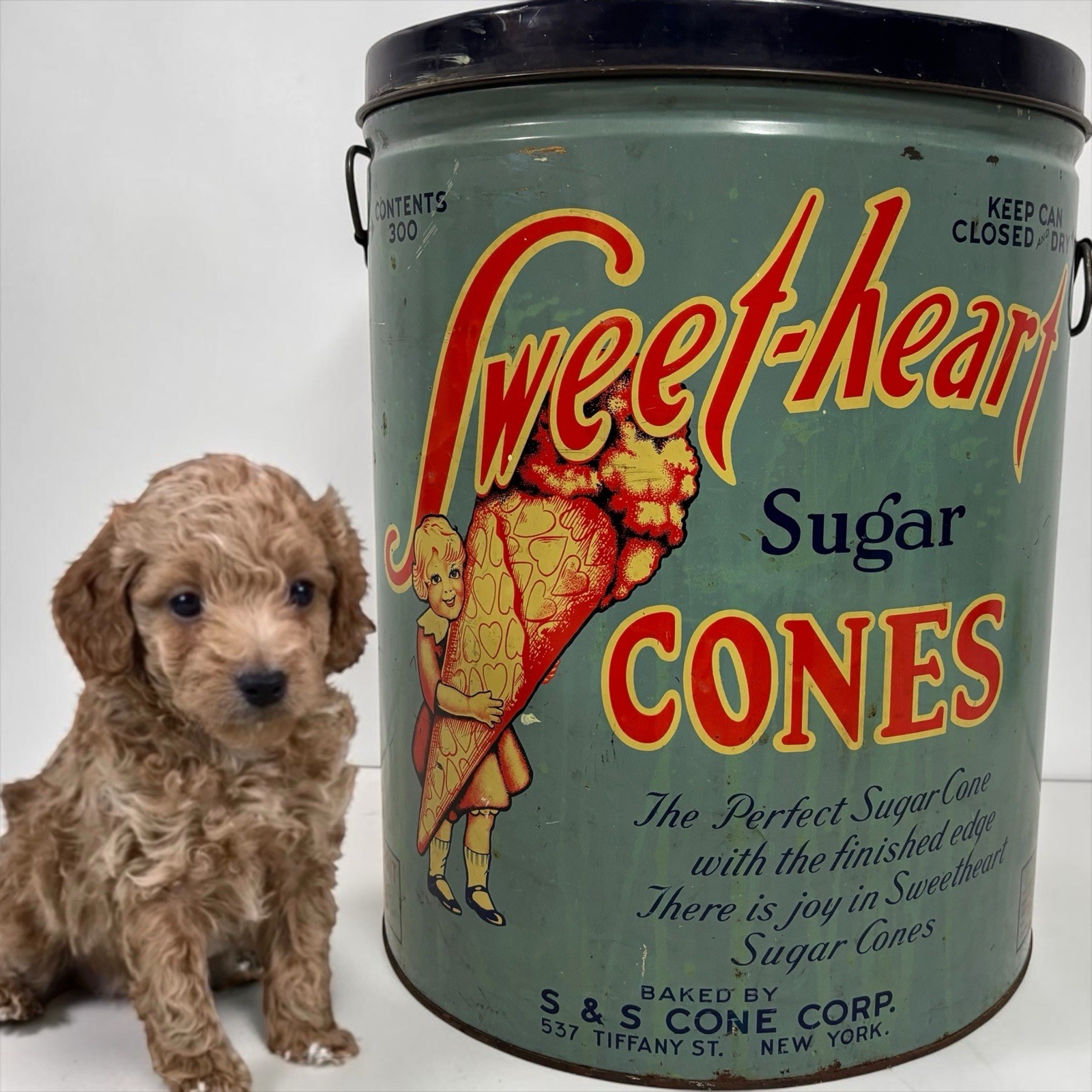 Large Vintage Sweet Heart Sugar Cone Tin Can Ice Cream Advertising Country Store