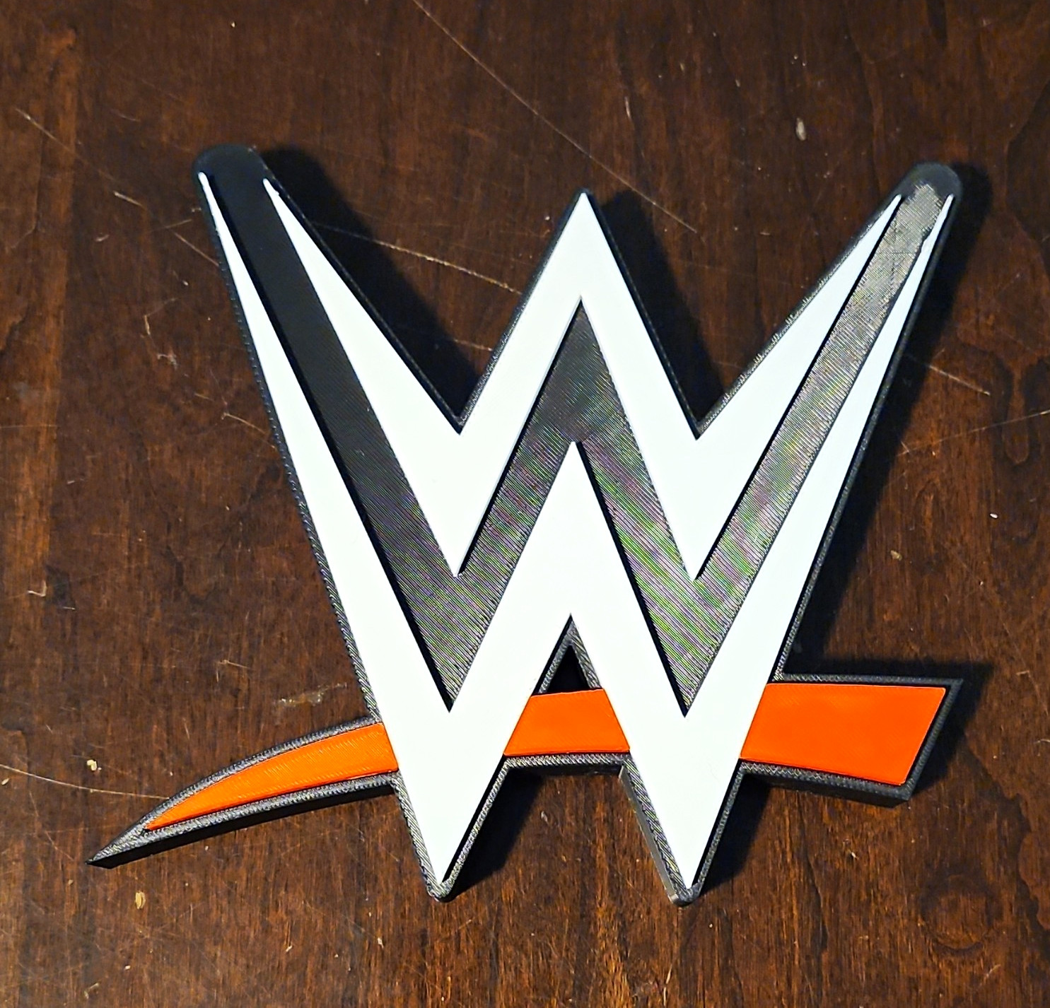 WWE Logo 3D Printed Sign Plaque Black/White/Orange Freestanding 6.5x6