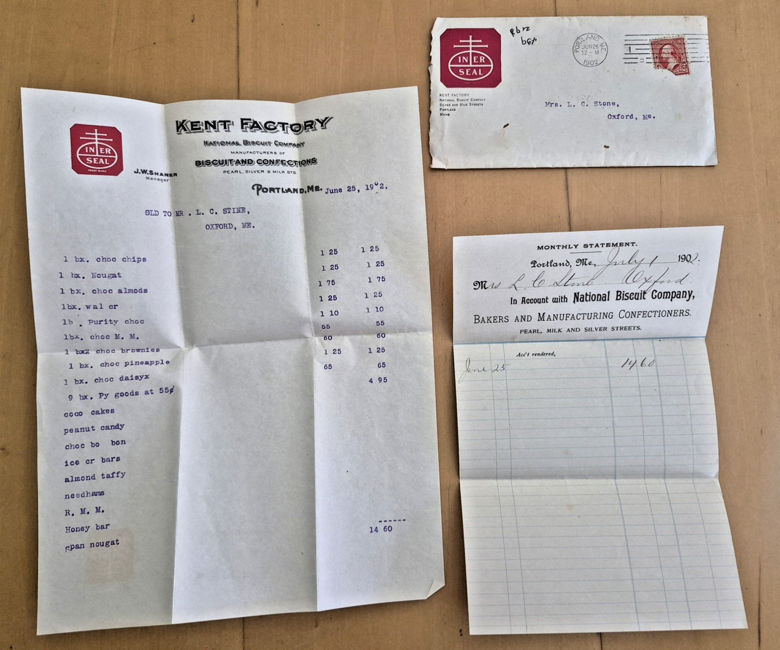 Antique 1902 National Biscuit Co Invoice Lot Nabisco INER-SEAL Ephemera Error
