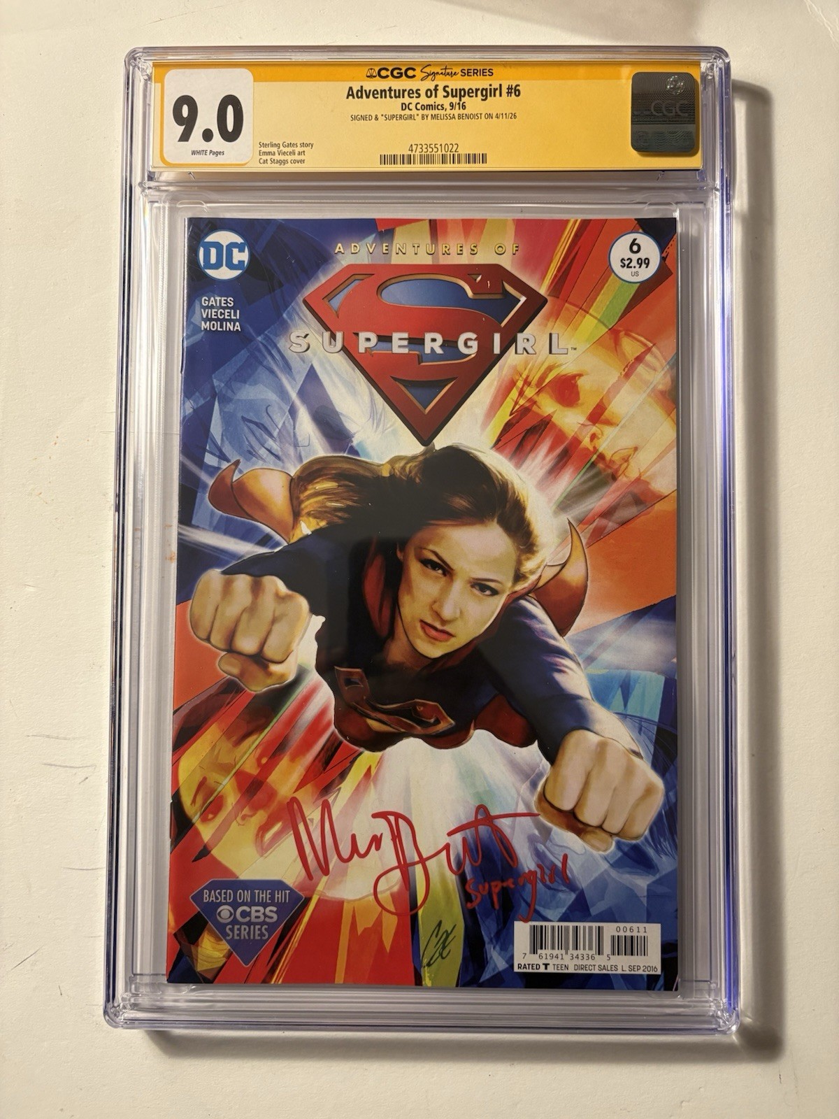 Adventures of Supergirl #6 CGC 9.0 SS signed Melissa Benoist ACTRESS RARE