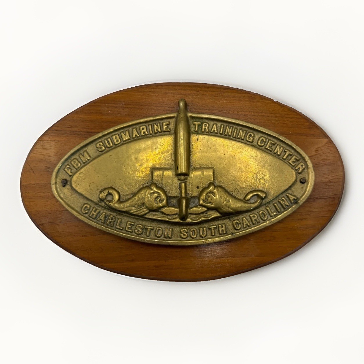 US Navy FBM Submarine Training Center Charleston SC Brass Wall Plaque Dolphins