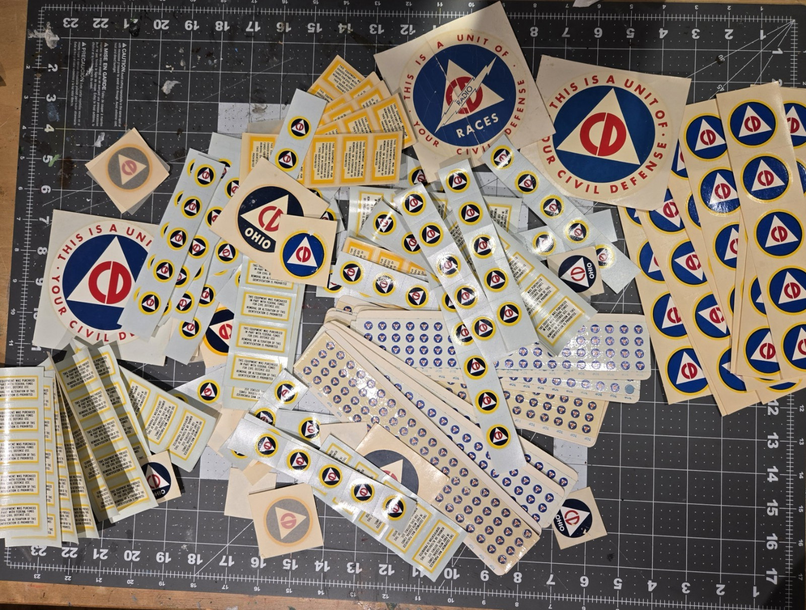 HUGE HOARD of authentic Vintage Civil Defense Waterslide Decals