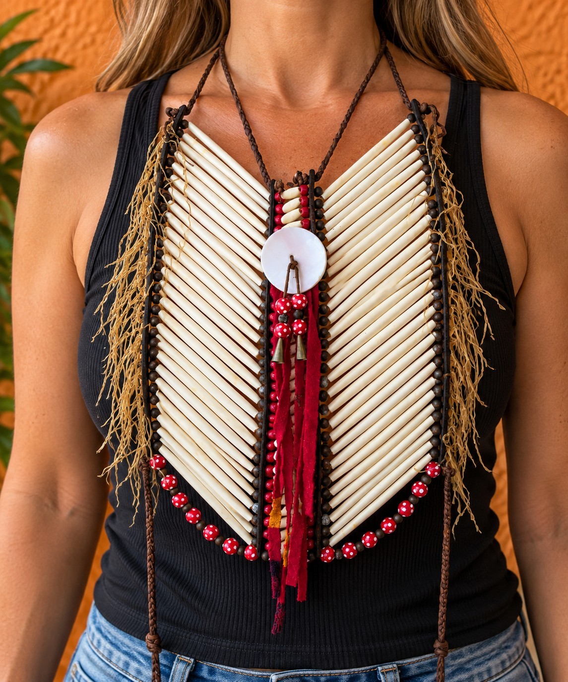 Vintage Native American Style Heavy Bone Breastplate Handmade Plains Choker 