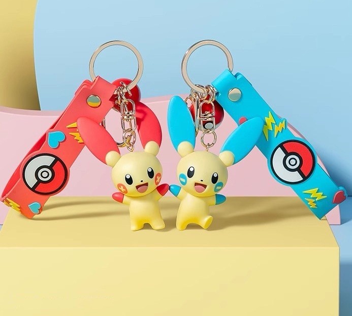 Official DUO Set Pokemon Keychain Minun & Plusle Mini Figure Bag Charm Seal New
