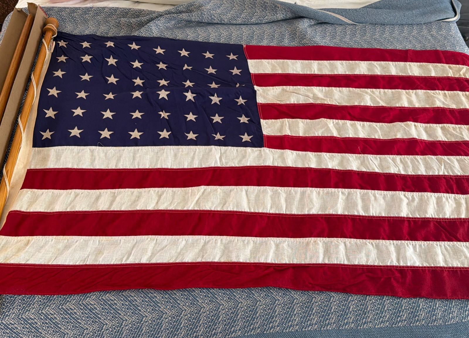 Vintage Valley Forge 48 Star American Flag WWII Era 3 x 5 Cotton Sewn 