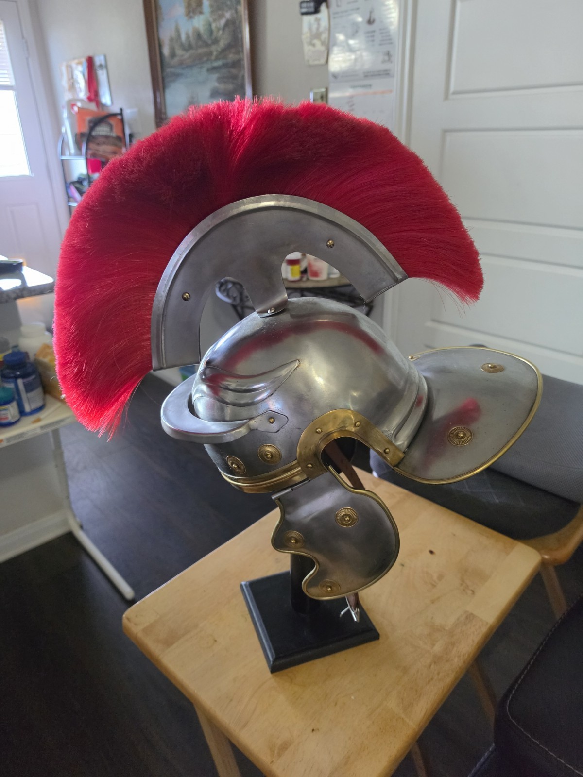 Handmade Roman Imperial Gallic Centurion Helmet Armor Red Crest Plume 