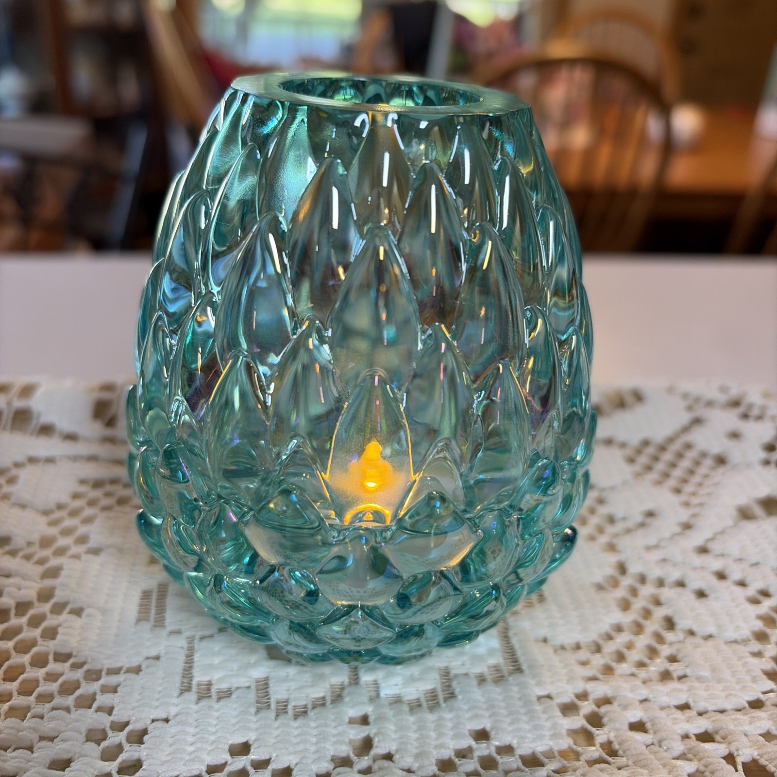 Olsen Glass Designs Teal Carnival Dragon Egg Fairy Lamp.  Limited Release