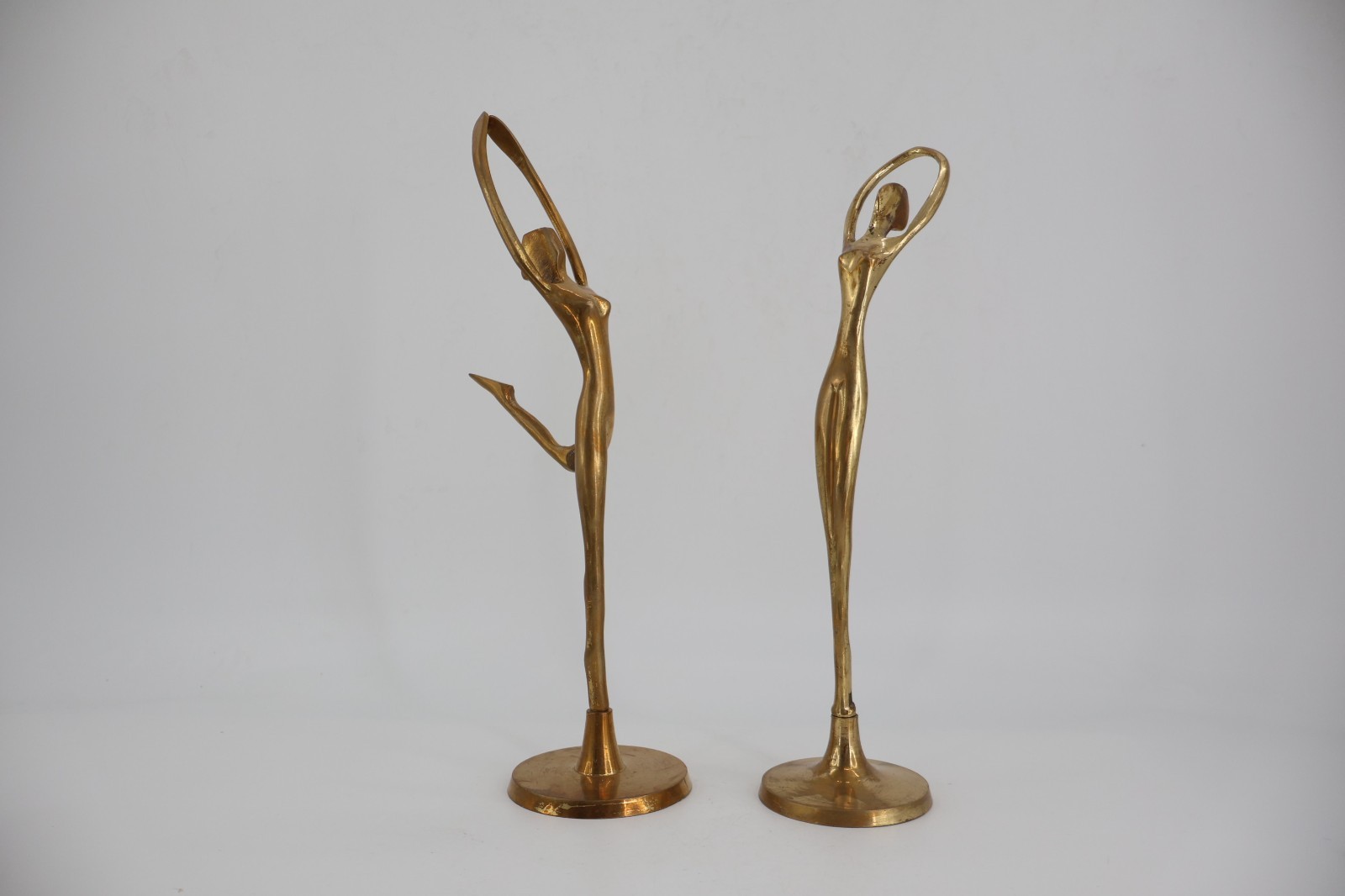 Vtg Pair MCM Brass Ballerina Dancer Figurines 11.5\