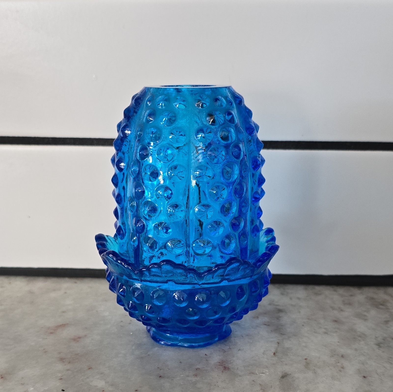 Fenton Bright Colonial Blue Hobnail Fairy Lamp Art Glass 1970s Peacock Blue Vtg