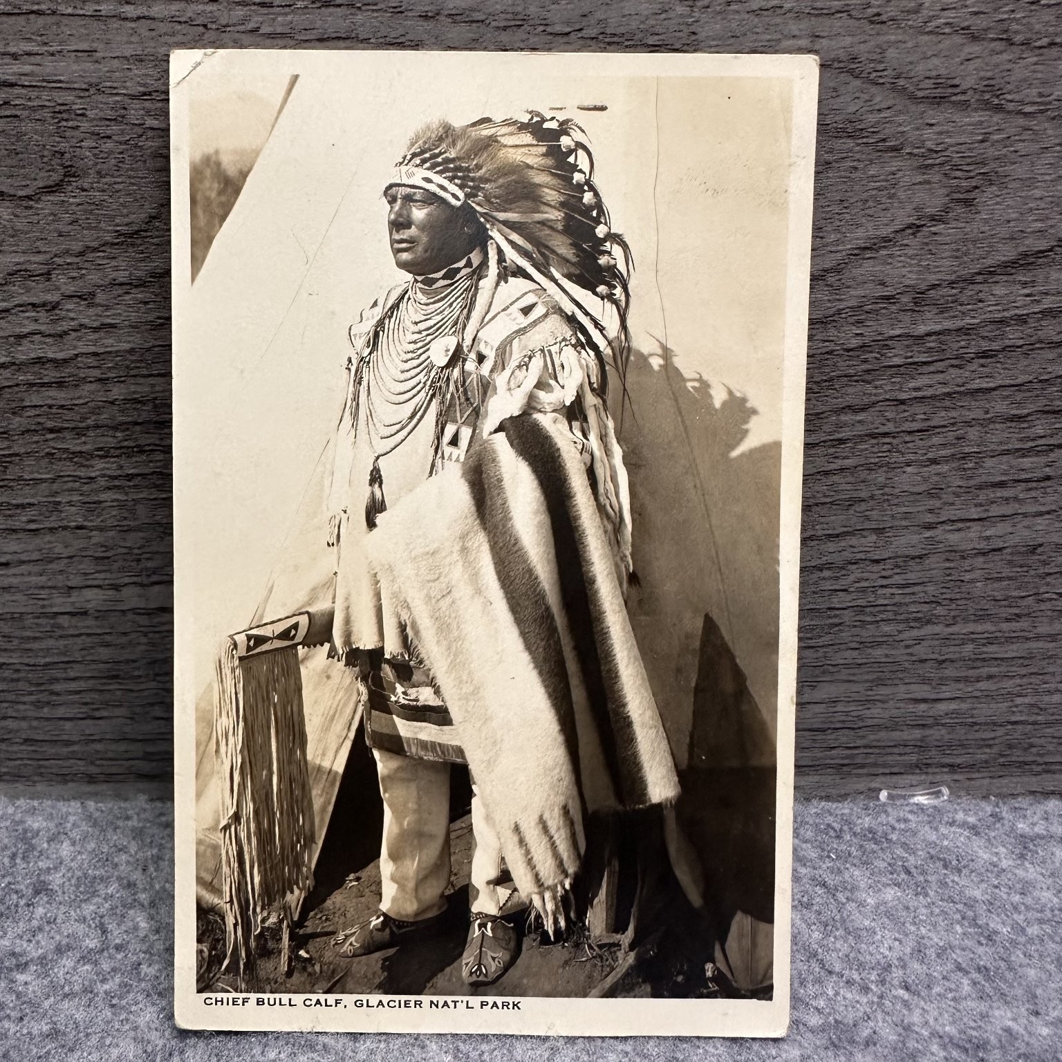 Chief Bull Calf Glacier National Park RPPC Native American T.J. Hileman Photo