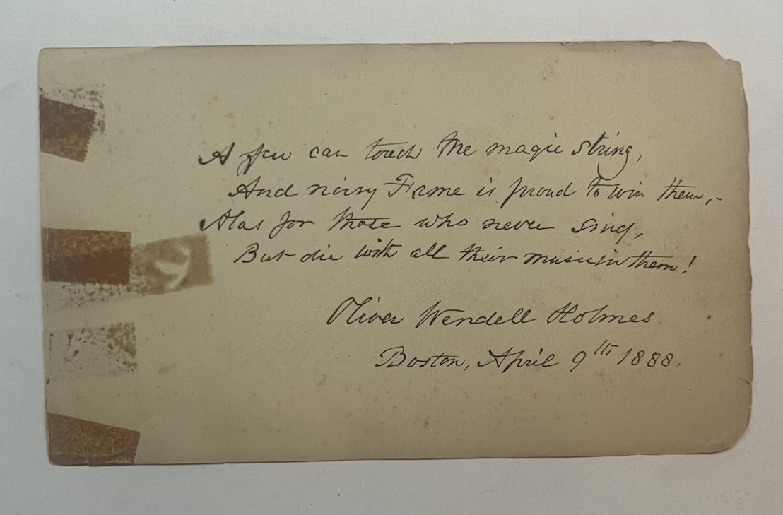 Oliver Wendell Holmes Sr signed cut with handwritten famous quote Poet