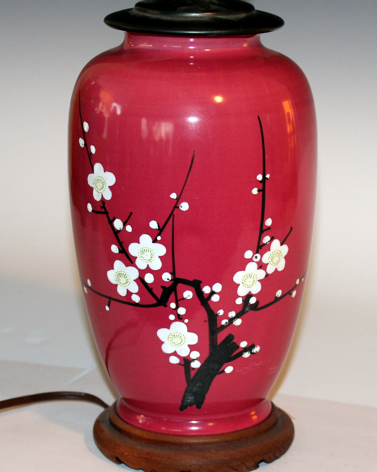 Awaji Studio Pottery Old or Antique Japanese Prunus Cherry Blossom Vase Lamp