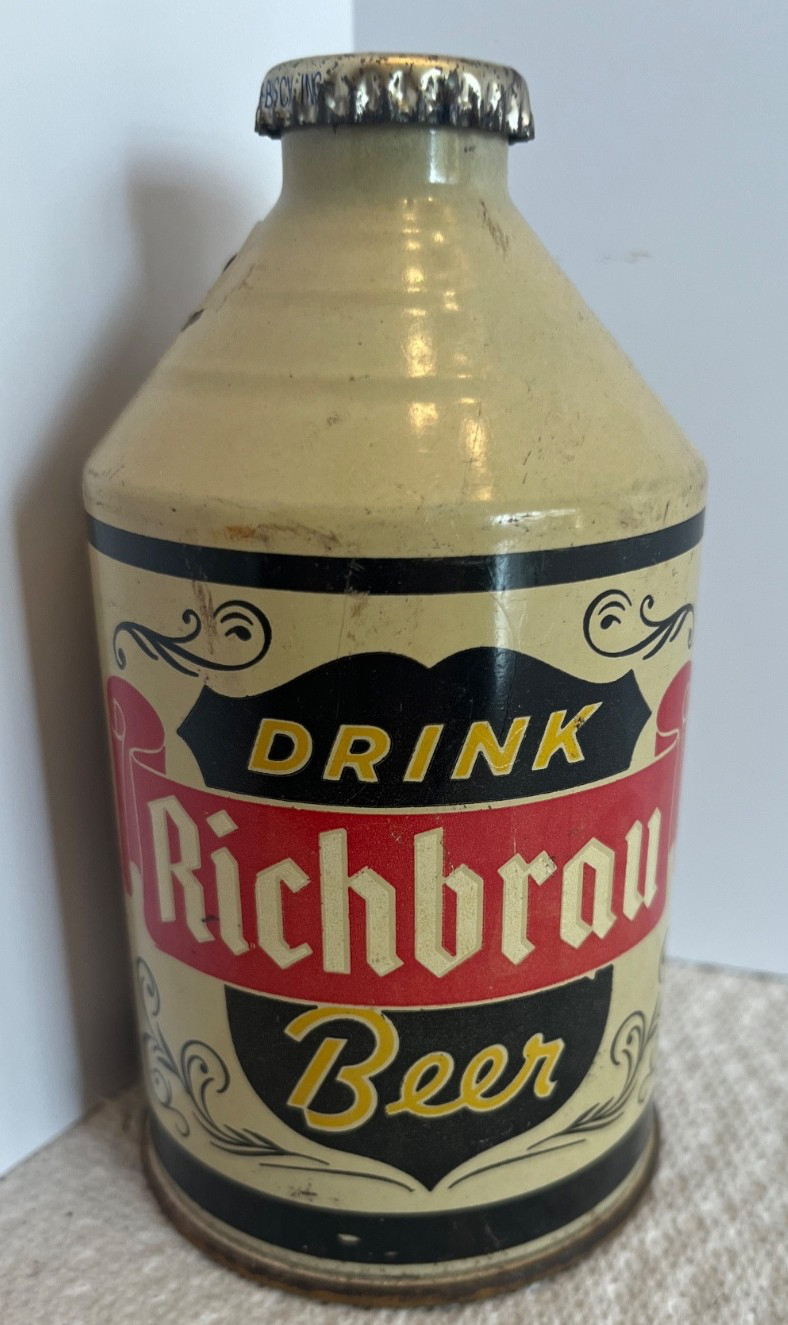 Vintage 1950\'s Crowntainer Cone Top Can Drink Richbrau Beer Richmond, VA