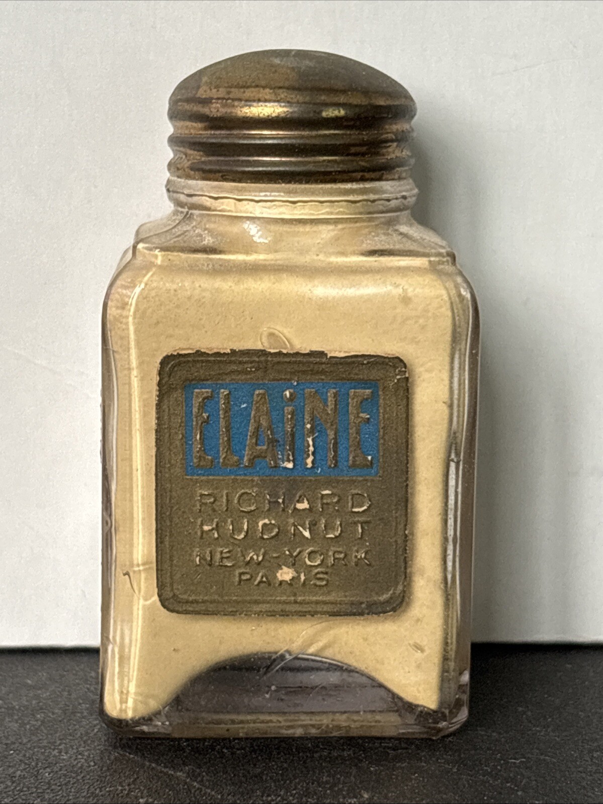 Vintage Richard Hudnut Elaine Perfume Powder Glass Bottle New York Paris RARE