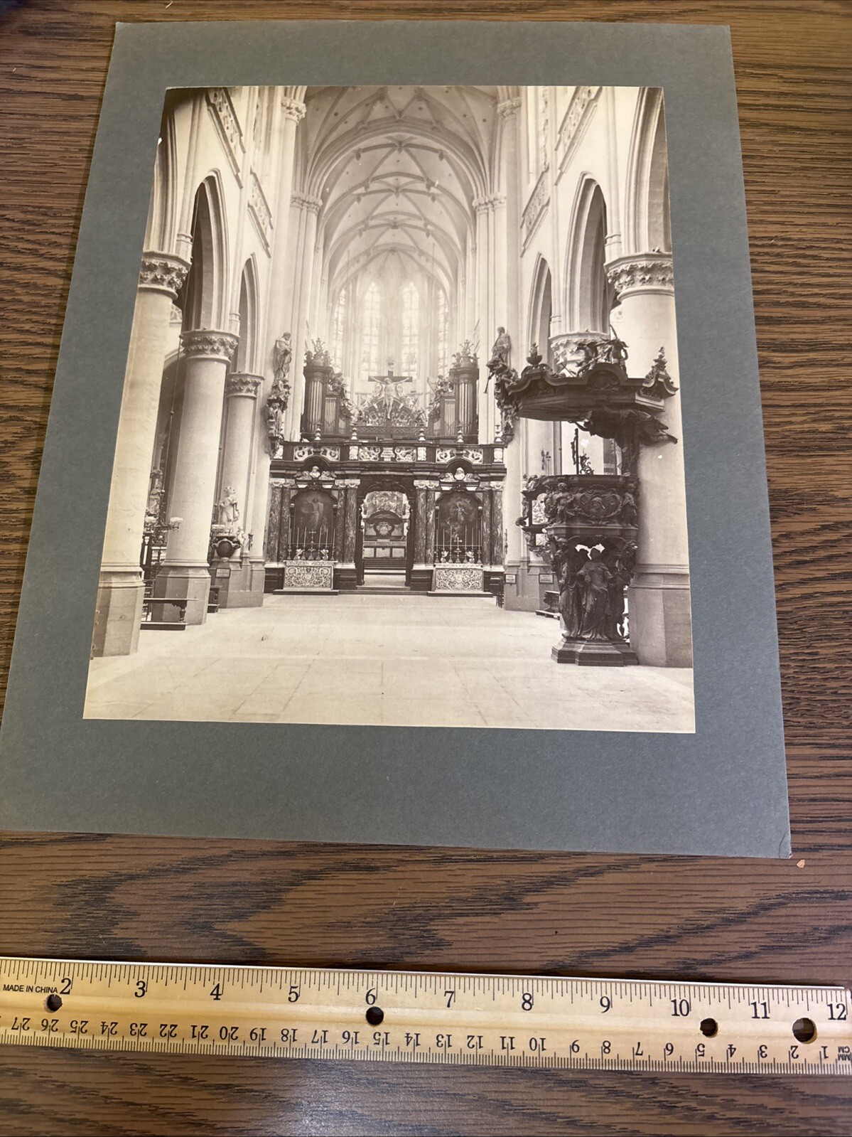 Vintage St Jacques Church Nave Mounted Belgian Architecture Photo Antwerp