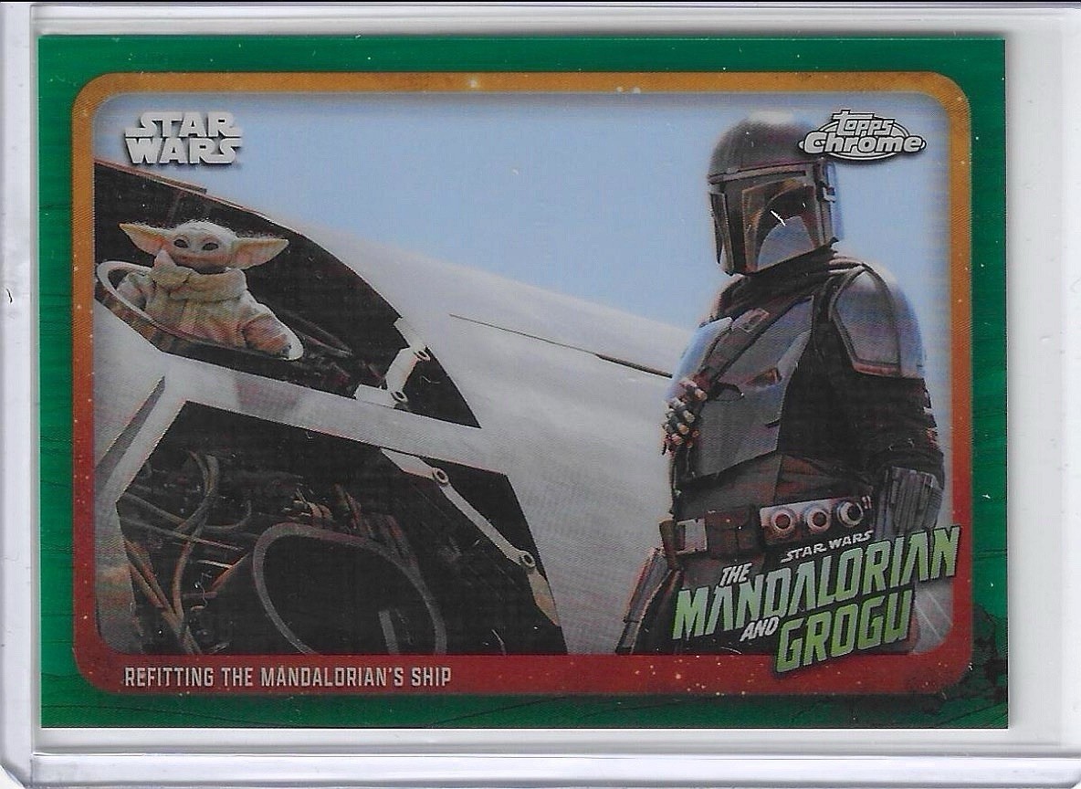 2026 Topps Chrome Star Wars SP Green Refractor /99 Refitting Mandalorian’s Ship