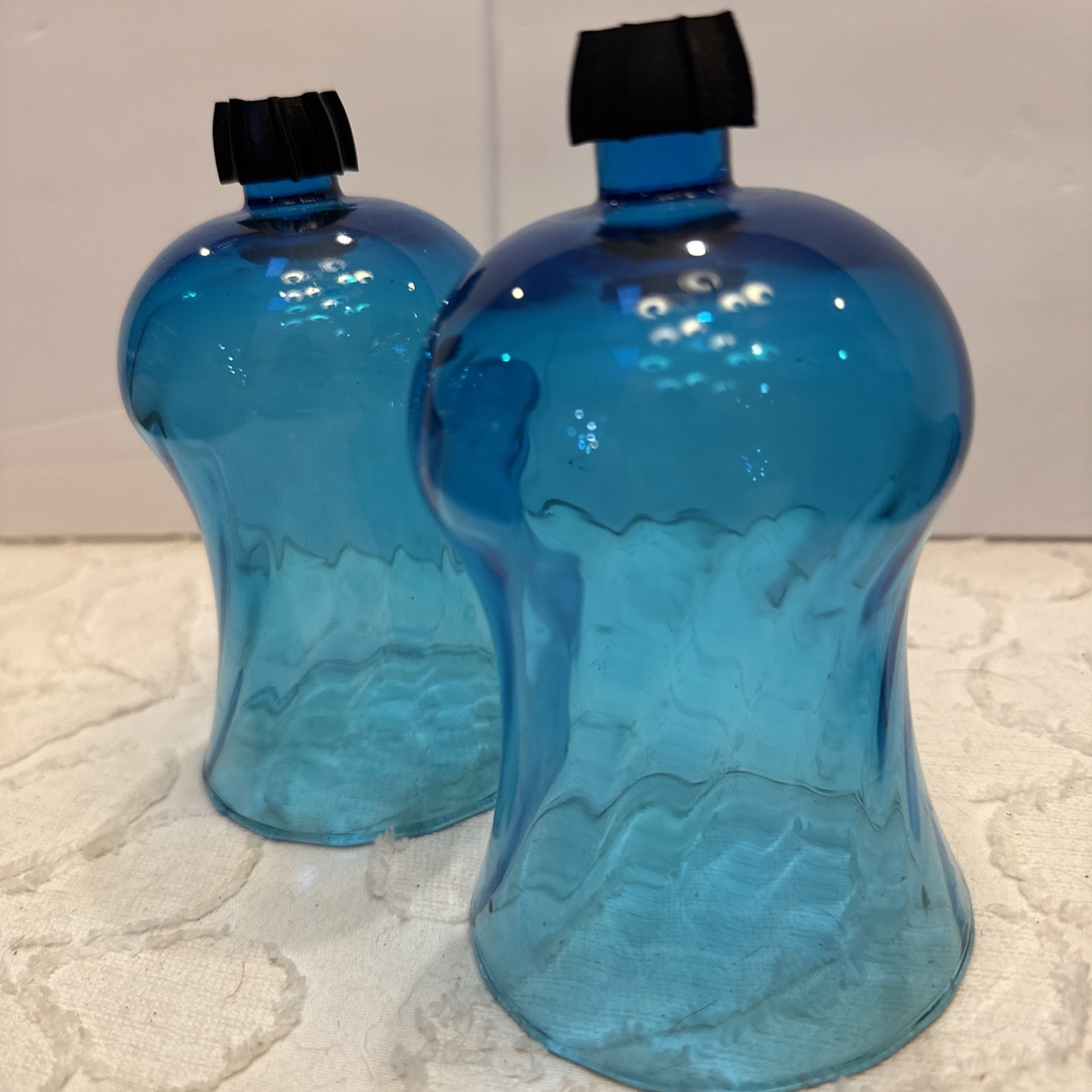 2 Vintage Homco Blue Glass Swirl Sconce Peg Votive Candle Holder Glass 5\