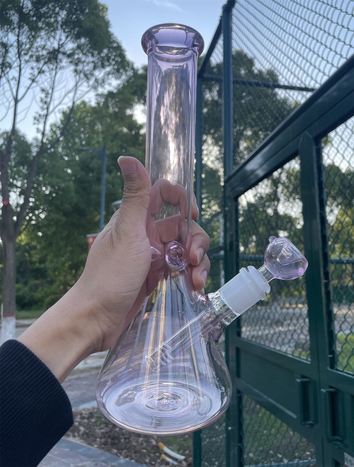 10inch Heavy Glass Bong Purple Water Pipe Smoking Beaker  14mm Bowl hookah