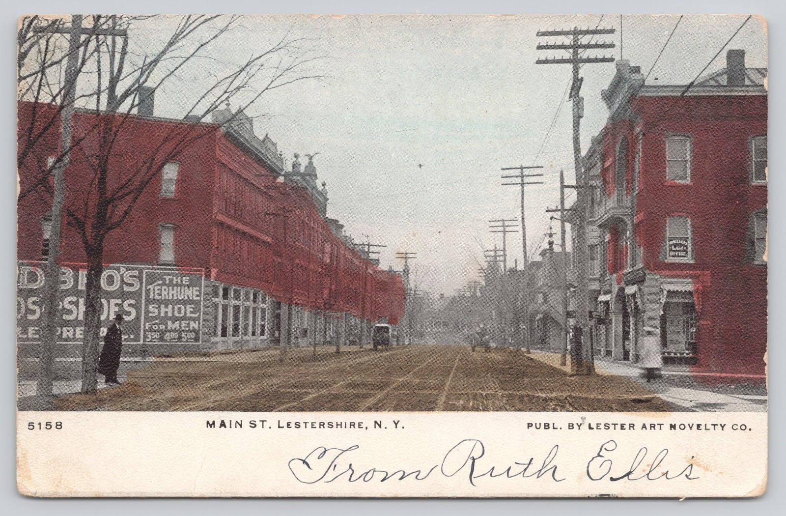 Main St Lestershire NY Broome Co Shoe Stores c1906 Postcard