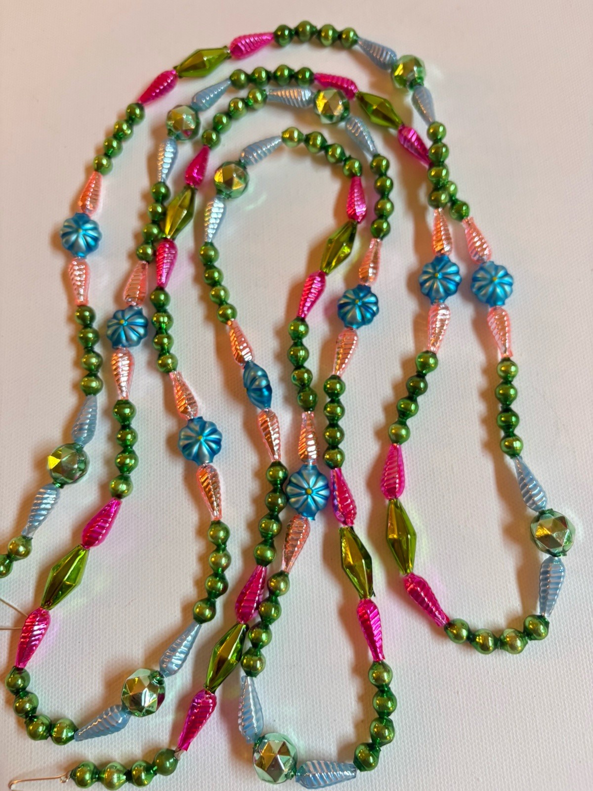 GORGEOUS Vintage Mercury Glass Bead Garland W Shaped Czech Beads 84” (518)