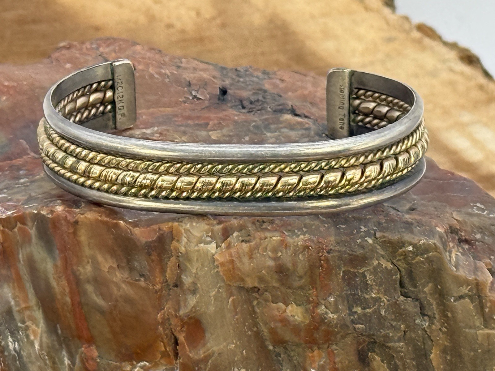 VIntage Tahe Navajo Sterling Silver 12K Gold Filled Wire Cuff Bracelet--2177.26