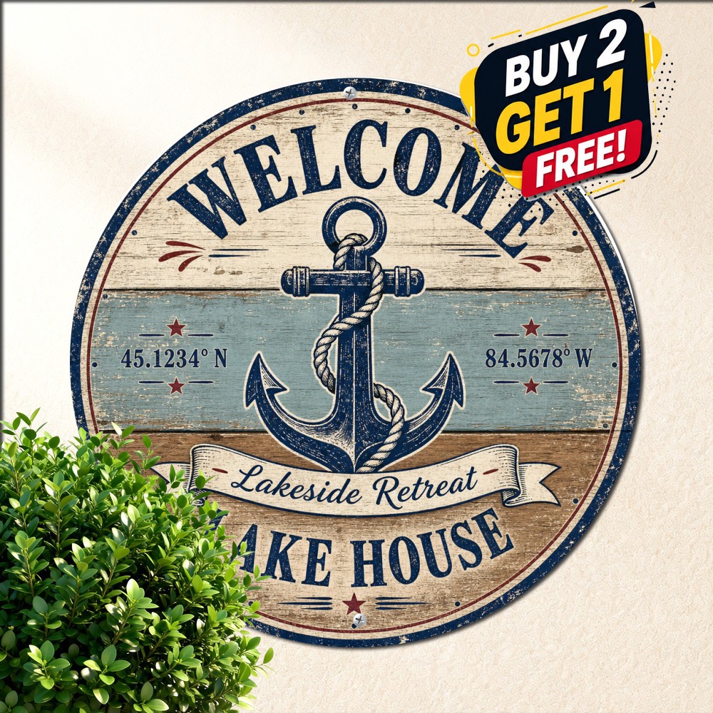 Welcome To Lakeside Cabin Lakefront House Summer Resort Round Metal Sign