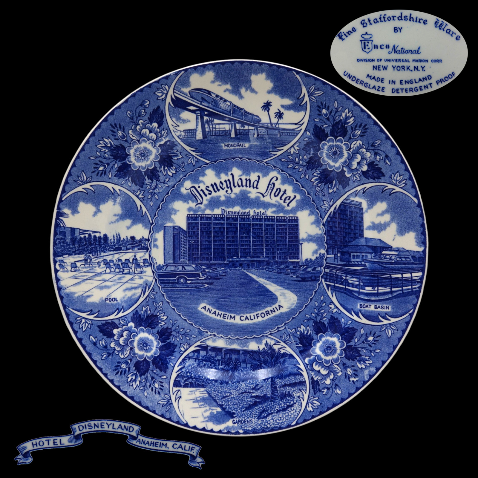Vintage 60s Disneyland Hotel Staffordshire Ware Souvenir Plate California Disney