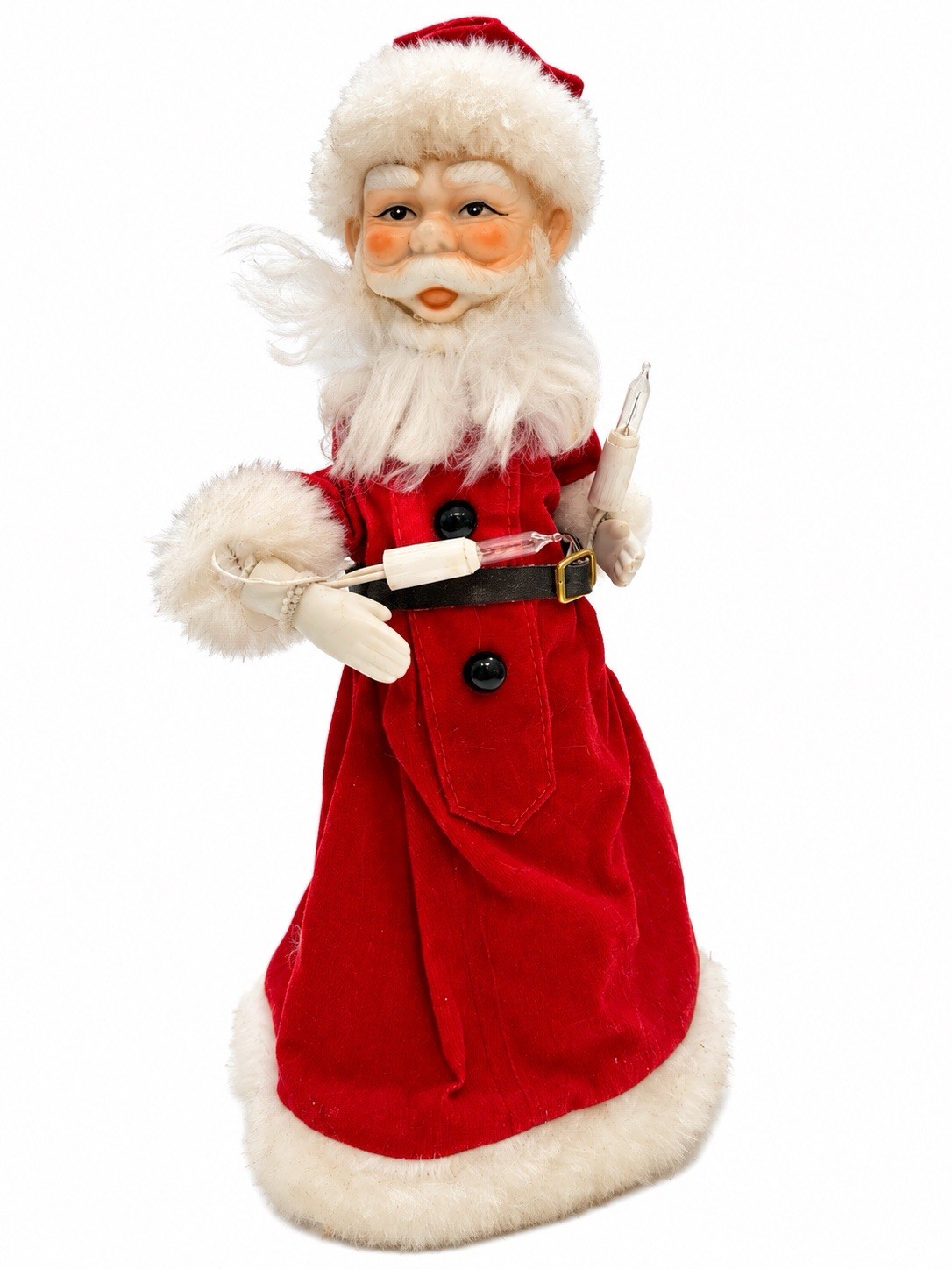 VTG  Lighted Santa Clause Rubber Face Christmas Figure Red Velvet Not Working