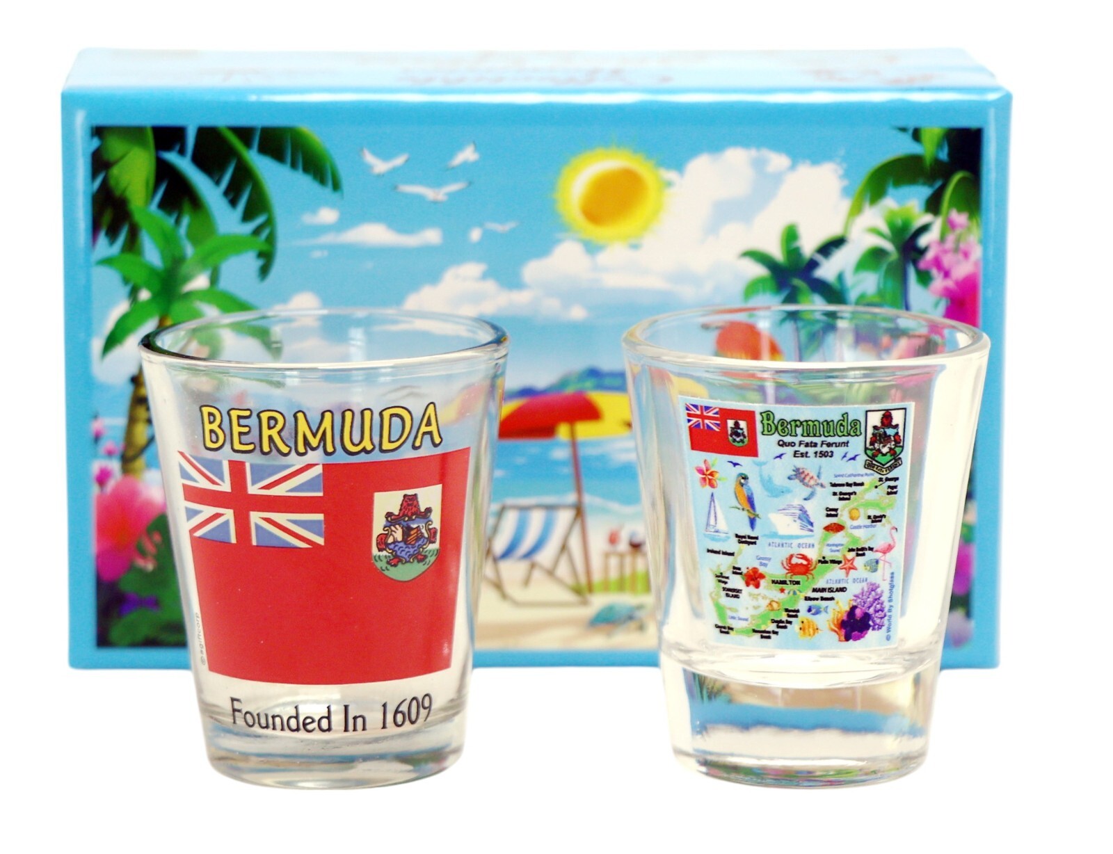 BERMUDA CARIBBEAN BOXED SHOT GLASS SET (SET OF 2)