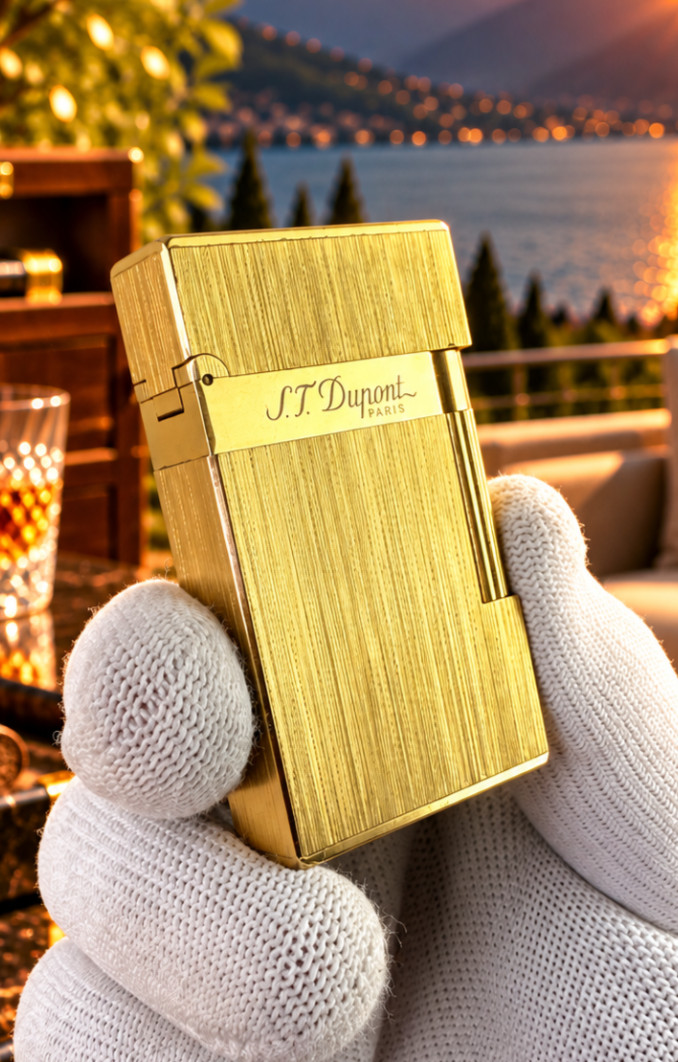 S.T. DUPONT Double Flame Brushed Engrved Gold Ligne2 Lighter Sound gift box