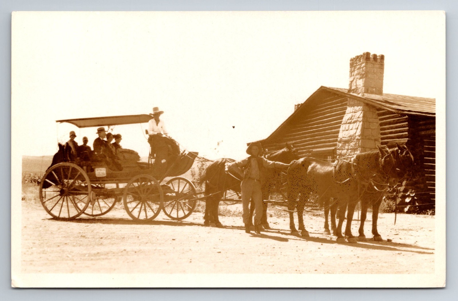 Horses Pulling Cart with Passengers, RPPC, Real Photo, Vintage Postcard