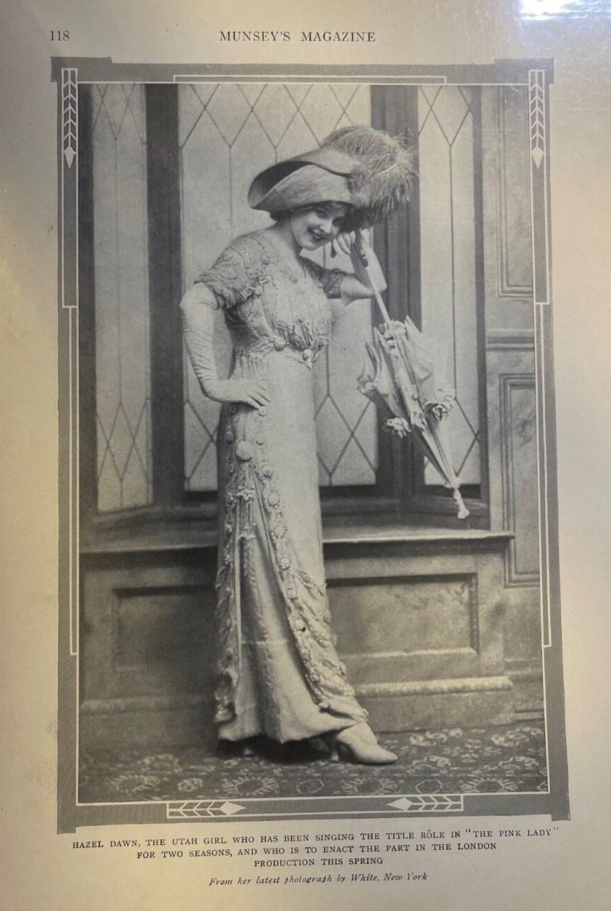 1912 Vintage Magazine Illustration Actress Hazel Dawn