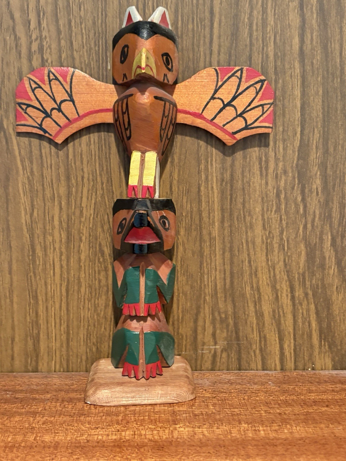 Vintage 1960s BC Canada Hand Carved Cedar Totem Pole 7” Northwest Coast