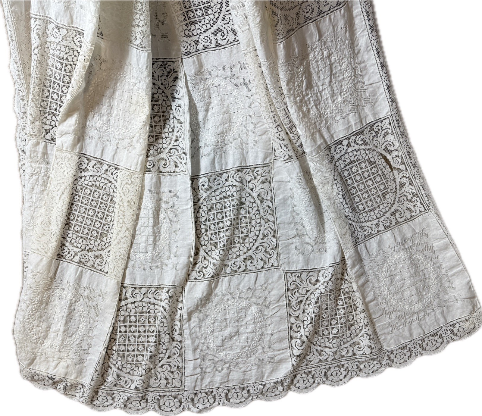 Antique Handmade Tablecloth Early 1900s Ivory Filet Square Heirloom Intricate