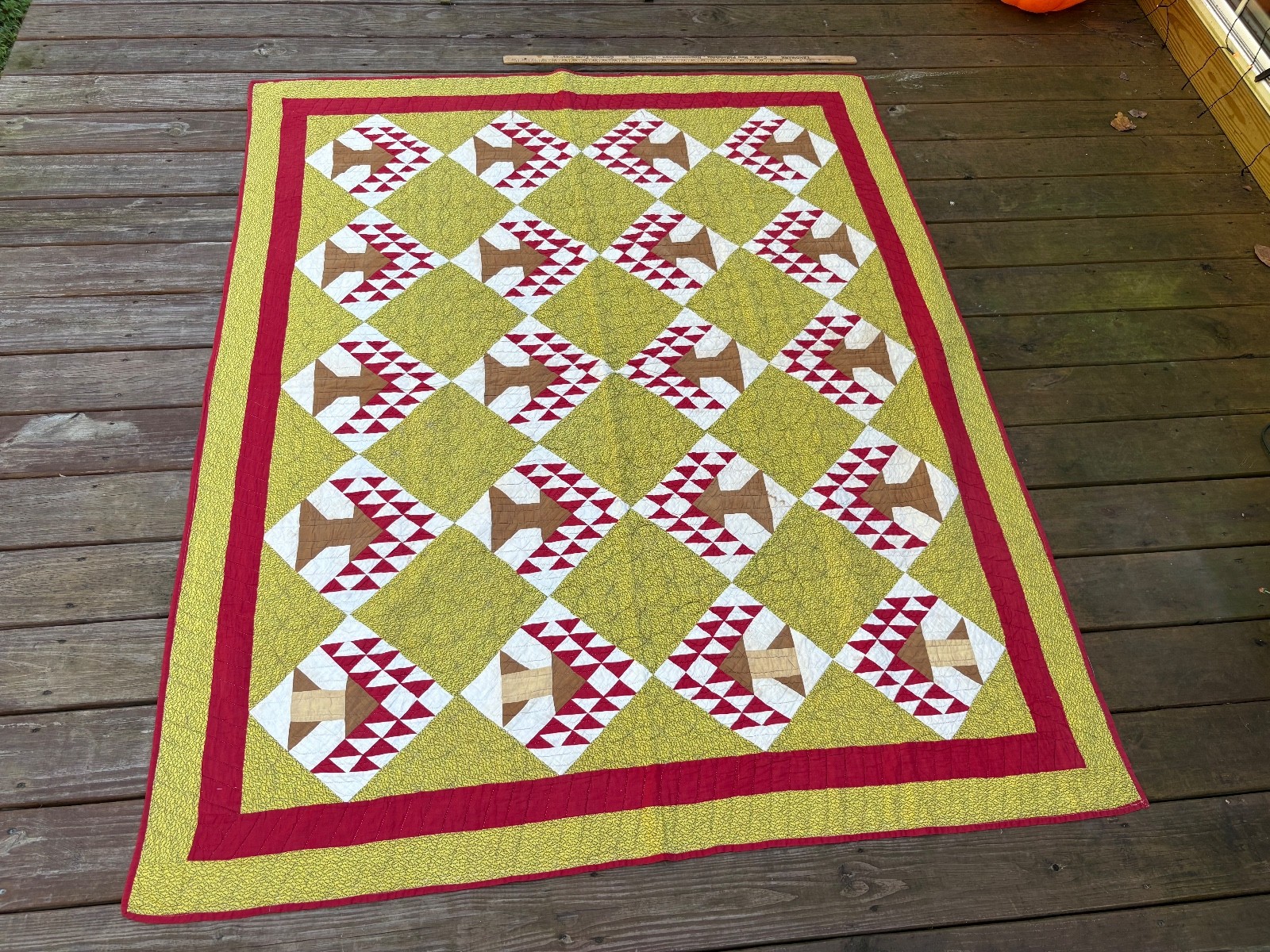 Antique OHIO 1880\'s Tree of Life  Quilt  Green Red and White 74\'\' x 59\'\'