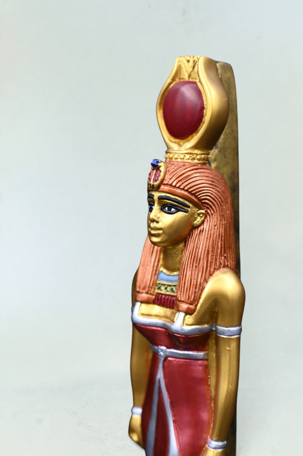 Golden Leaf Hathor Statue Ancient Egyptian Goddess Stone Home Decor