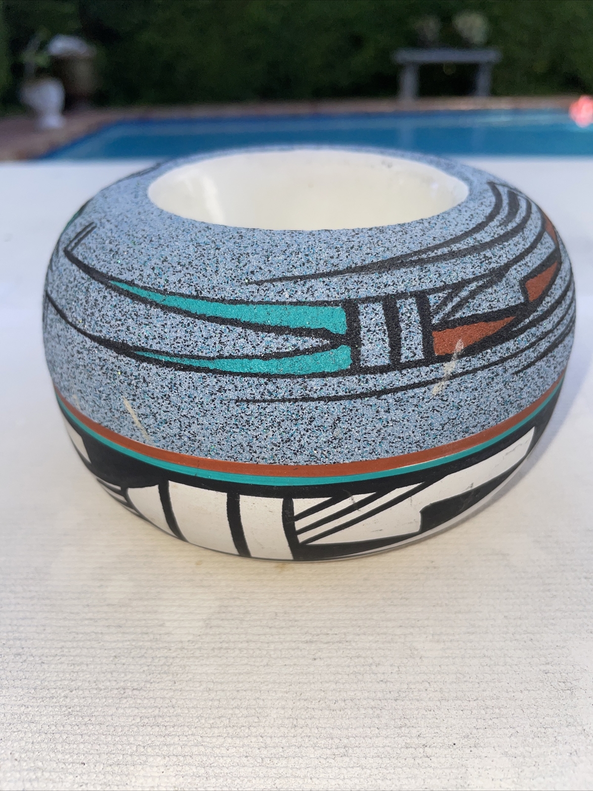 Navajo Hand Painted Bowl Handpainted Signed Dinē Inverted Pot Polychrome Unusual